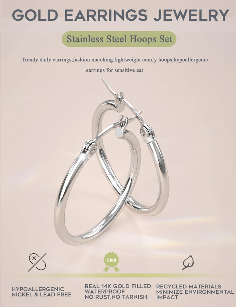 ORAZIO 8 Pairs Hoop Earrings for Women Men Stainless Steel Hooped Earrings Set(E: Silver-tone,4 pairs,Gold-tone,4 pairs) - Image 4
